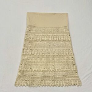 Solitaire Crochet Midi Skirt Pull On Lace Womens Large Cream Cottagecore Boho